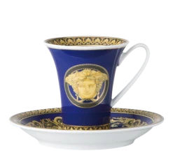 Versace Medusa Blå Kaffekopp Med Skål 18 Cl
