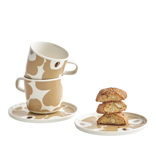 Marimekko Oiva Unikko Kopp Og Asjett Sett Hvit Beige Sølv 3 Marimekko Oiva Unikko Kopp Og Asjett Sett Hvit Beige Sølv