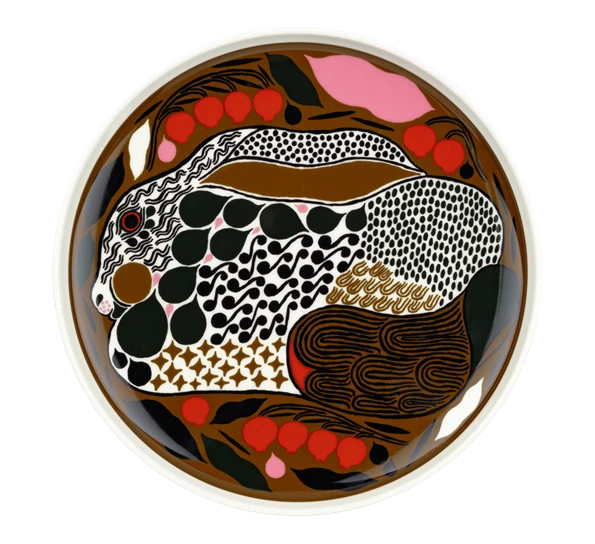 Marimekko Oiva Rusakko Asjett 20 Cm Hvit Brun Mørkegrønn Rød 3 Marimekko Oiva Rusakko Asjett 20 Cm Hvit Brun Mørkegrønn Rød